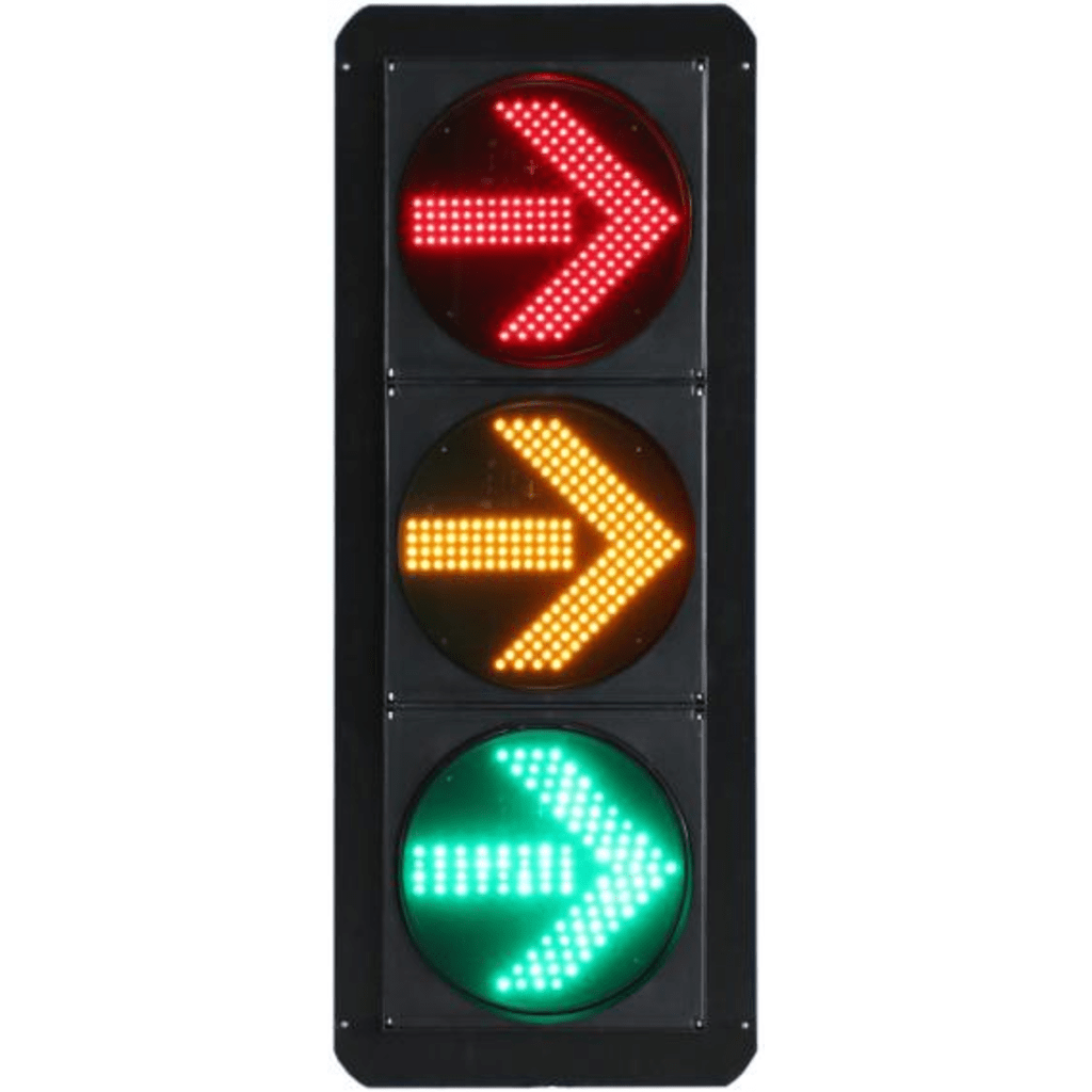 Señal de Tráfico Vertical de Giro a la Derecha / LEDs RYG / Carcasa PC y ABS / IP53 / Transformador AC 24 V / Φ 300 mm / Vida útil de LEDs ≥ 100,000 Hrs