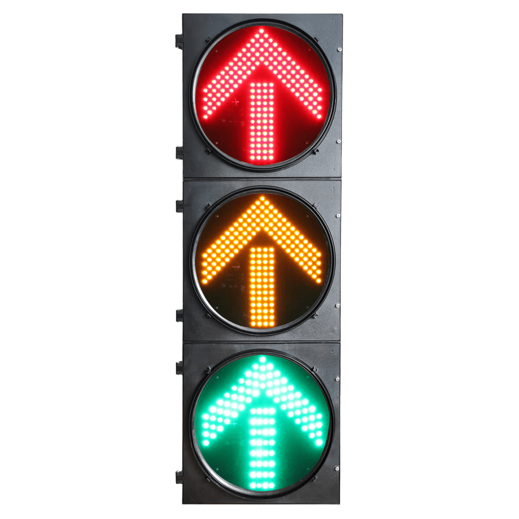 Semáforo de Tráfico Vertical / LED de Cuatro Elementos / Luces Rojas, Amarillas y Verdes / Carcasa PC y ABS / Acabado Mate / Protección IP53 / Transformador AC 24 V / Peso 20 kg