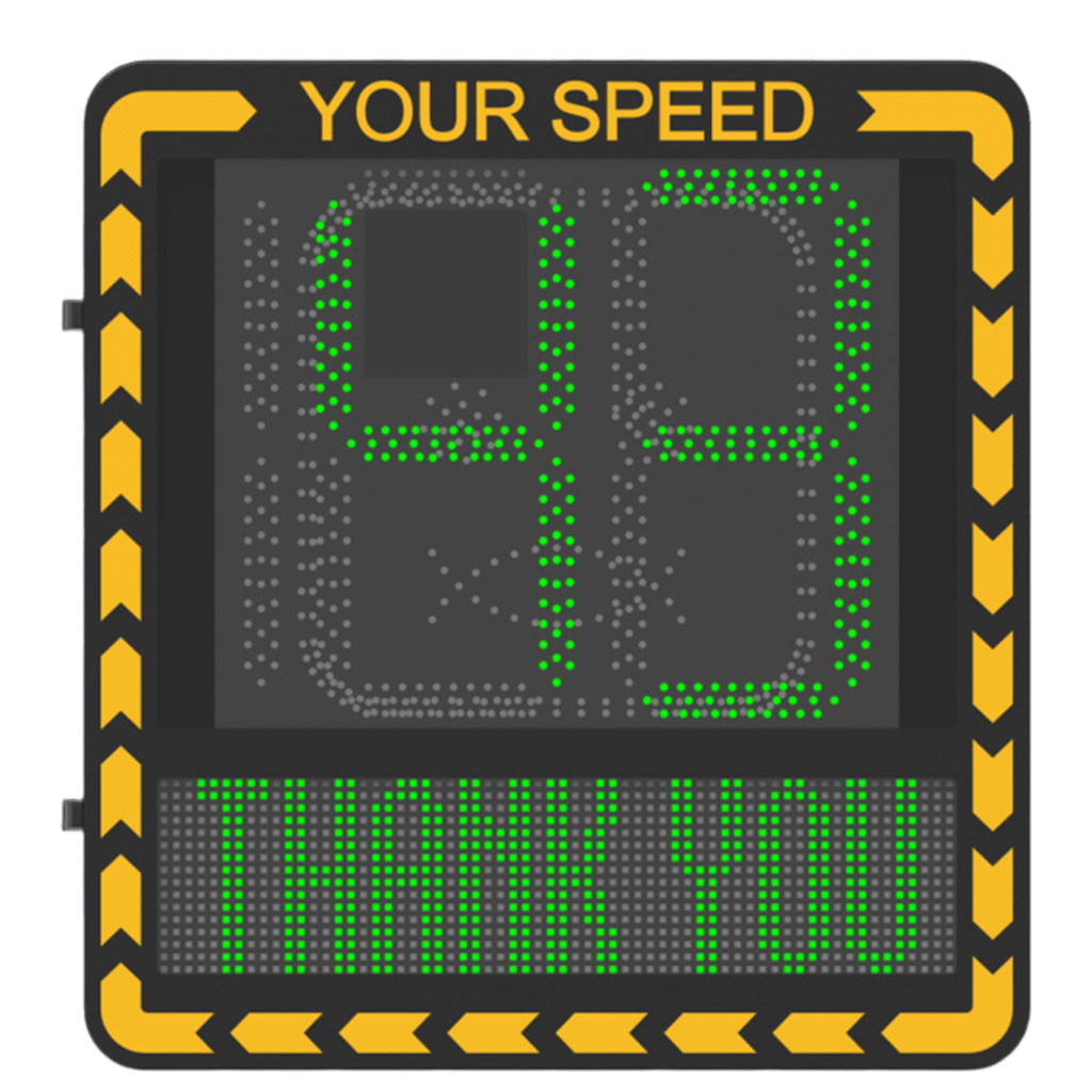 Pantalla LED de Señalización de Velocidad por Radar / Detección de Velocidad en Tiempo Real / Rango de Detección de 100 m / Hasta 32 Objetivos Detectados / Pantalla LED de Alta Visibilidad / Instalación en Carril o Later