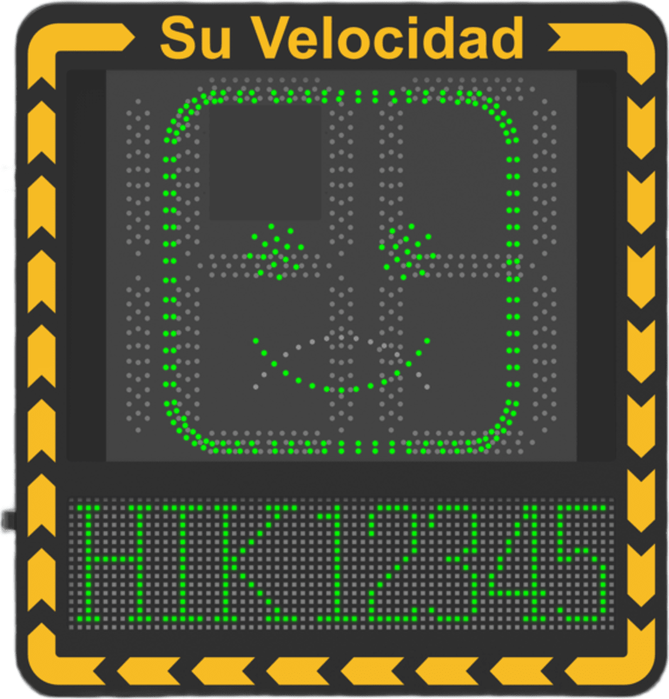 Display LED para Control de Velocidad Exterior / Distancia Visible de 100 m / LED de Alta Luminosidad y Bajo Consumo / Visualización de Velocidad con Código de Colores / IP66 / Conectividad Wi-Fi y Ethernet / Compatible con TCP/IP, HTTP, DHC